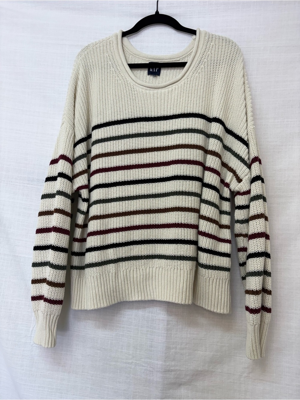 GAP Relaxed Stripe Shaker-Stitch Sweater Roll Neck Size XL
